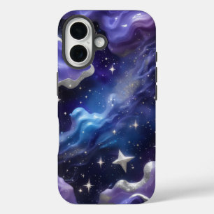 Elegant blauw en Paarse sterrenstelsel met glinste iPhone 16 Hoesje