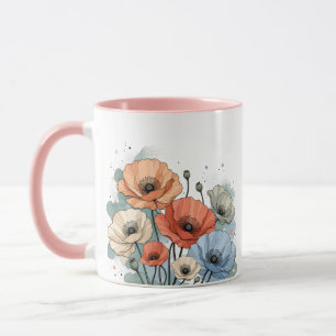 Elegant blauw en perzik bloemendesign mok