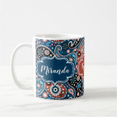 Elegant Blauw en Rood Paisley Print Aangepaste Tek Koffiemok (Links)