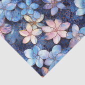 Elegant Blauw en Roze Bloemen Mozaïek Glaspatroon Tissuepapier (Detail)