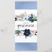 Elegant Blauw en Roze Bloemen Quinceañera Blauw Fo Menu (Achterkant)
