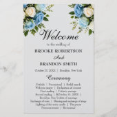 Elegant Blauw en Wit Bloemen Bruiloft Programma (Voorkant)