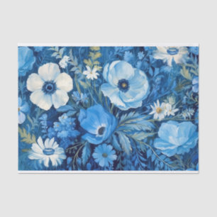 Elegant Blauw en Wit Bloemen Patroon Decoupage Tissuepapier