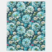 Elegant Blauw en Wit Bloemen Patroon Fleece Blank (Voorkant)