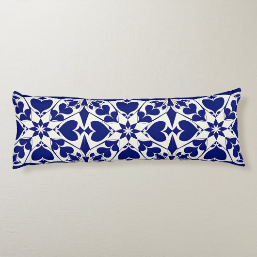 Elegant blauw en wit bloemenpatroon lichaamskussen (Achterkant)