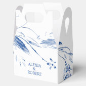 Elegant blauw en wit bloemenslinger bruiloft bedankdoosjes (Geopend)