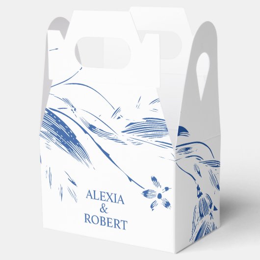 Elegant blauw en wit bloemenslinger bruiloft bedankdoosjes (Geopend)