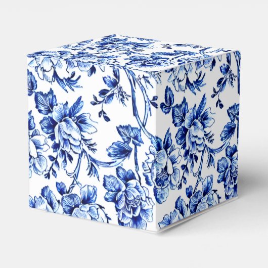 Elegant Blauw en Wit Bloementoilet Bedankdoosjes (Achterkant)