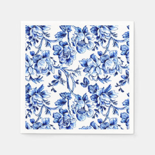 Elegant Blauw en Wit Bloementoilet Servet