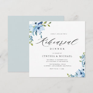 elegant blauw en wit bloemetjesrepetitief diner kaart