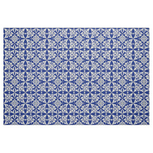 Elegant Blauw en Wit Bloemmotief Stof