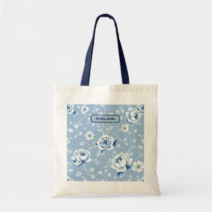Elegant Blauw en Wit Chinees Motief Tote Bag