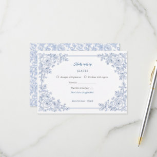 Elegant Blauw en Wit Chinoiserie Bloem Bruiloft RSVP Kaartje