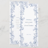 Elegant Blauw en Wit Chinoiserie Bloem Huwelijk Programma (Voorkant / Achterkant)