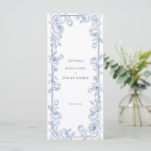Elegant Blauw en Wit Chinoiserie Bloem Huwelijk Programma (Staand voorkant)