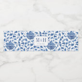 Elegant blauw en wit Chinoiserie bruiloft Waterfles Etiket (Enkel label)