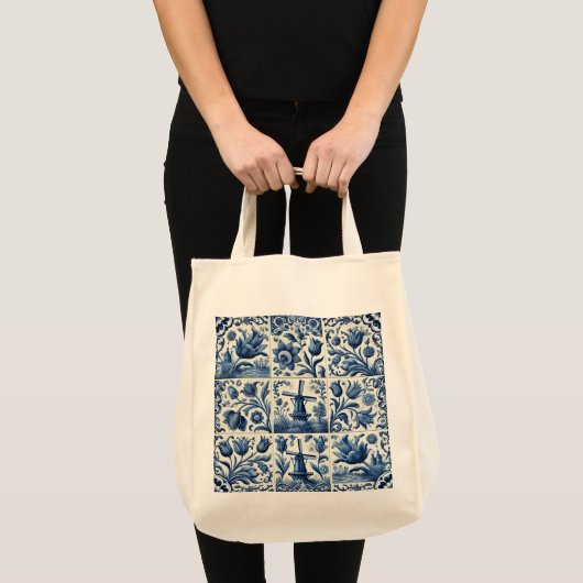 Elegant Blauw en Wit Delft Tegel Tote Bag (Voorkant (product))