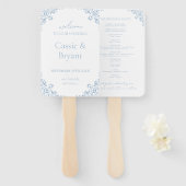 Elegant blauw en wit  fan huwelijksprogramma handwaaier (Voorkant en achterkant)