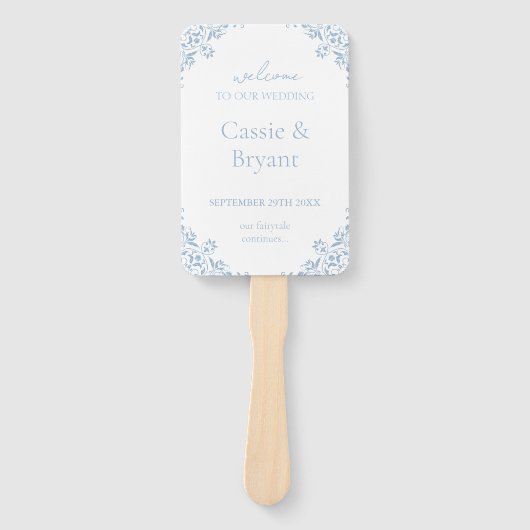 Elegant blauw en wit  fan huwelijksprogramma handwaaier (Voorkant)