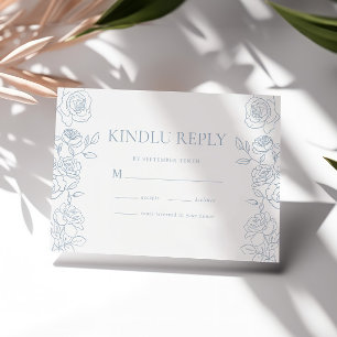 Elegant blauw en wit Franse Rozen bruiloft RSVP Kaartje
