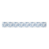 Elegant Blauw en Wit Gegraveerde Pioenrozen Lint (Voorkant)