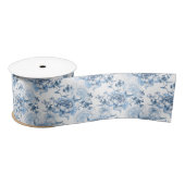 Elegant Blauw en Wit Gegraveerde Pioenrozen Lint (Spoel)