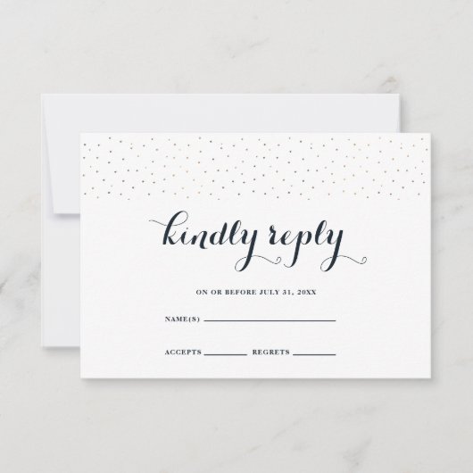 Elegant blauw en wit met delicate Stippen RSVP (Voorkant)