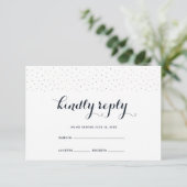 Elegant blauw en wit met delicate Stippen RSVP (Staand voorkant)