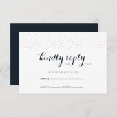 Elegant blauw en wit met delicate Stippen RSVP (Voorkant / Achterkant)