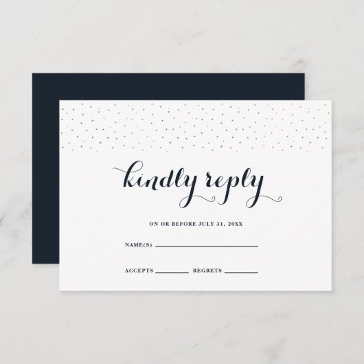 Elegant blauw en wit met delicate Stippen RSVP (Voorkant / Achterkant)