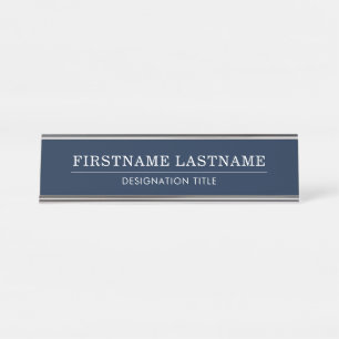 Elegant blauw en wit met naam titel simpele lijn bureau naambordje