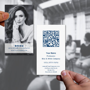 Elegant blauw en wit portret visitekaartje
