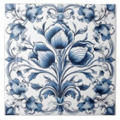 Elegant blauw en wit rustiek Azulejo Tegel ontwerp Tegeltje (Voorkant)