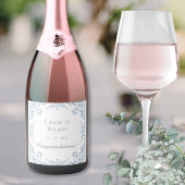 Elegant blauw en wit stijlvolle bruiloft champagne sparkling wijnetiket