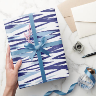 Elegant blauw en wit waterverf ikat patroon cadeaupapier