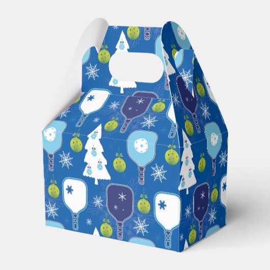 Elegant blauw en witte kerstpickleball bedankdoosjes (Voorkant Zijde)
