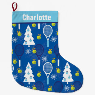 Elegant blauw en witte kersttennis grote kerstsok