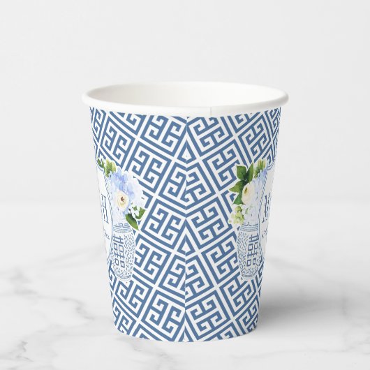 Elegant blauw en witte paren Vrijgezellenfeest Papieren Bekers (Rechts)