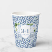 Elegant blauw en witte paren Vrijgezellenfeest Papieren Bekers (Voorkant)