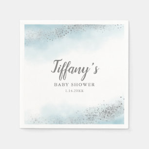 Elegant blauw en zilveren glitter Baby shower Servet