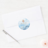Elegant Blauw Engel Jongen Doop Doop Ronde Sticker (Envelop)