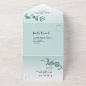 Elegant Blauw Eucalyptus Tak Script Bruiloft All In One Uitnodiging (Buitenkant)