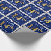 Elegant, blauw, Faux Gold 14th Birthday + naam Cadeaupapier (Hoek)