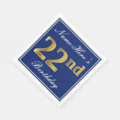 Elegant Blauw, Faux Gold 22e Verjaardag; Aangepast Servet (Hoek)