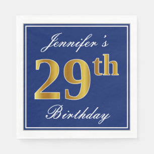 Elegant Blauw, Faux Gold 29e Verjaardag; Aangepast Servet