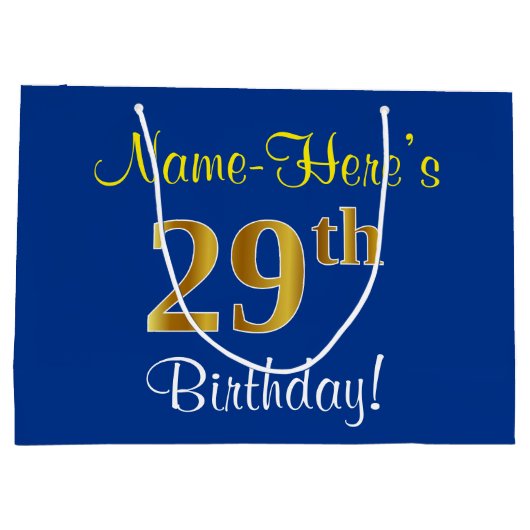 Elegant, blauw, Faux Gold 29th Birthday + naam Groot Cadeauzakje (Achterkant)