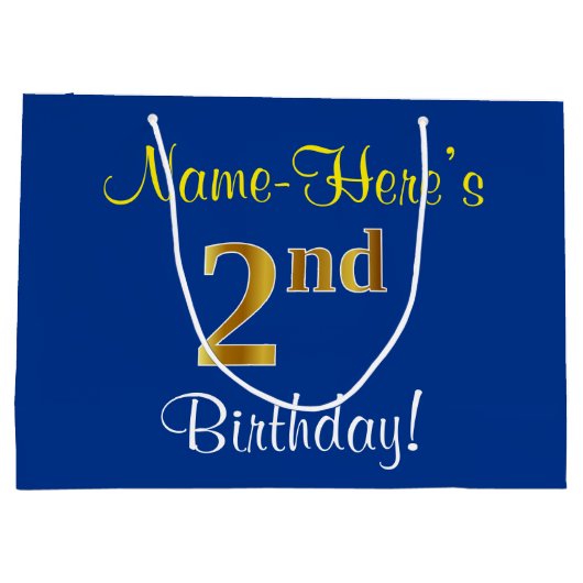 Elegant, blauw, Faux Gold 2e verjaardag; aangepast Large Cadeauzakje (Achterkant)