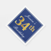 Elegant Blauw, Faux Gold 34ste verjaardag; Aangepa Servet (Hoek)