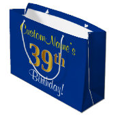 Elegant, blauw, Faux Gold 39th Birthday + naam Groot Cadeauzakje (Achterkant Gekanteld)