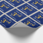 Elegant, blauw, Faux Gold 3rd Birthday; aangepaste Cadeaupapier (Hoek)